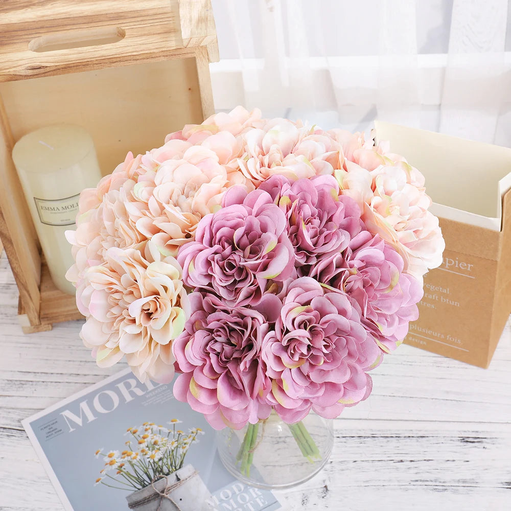 5PCS Silk Peony & Rose Artificial Flowers for Home & Wedding Decor Artificial Silk Flowers Babs