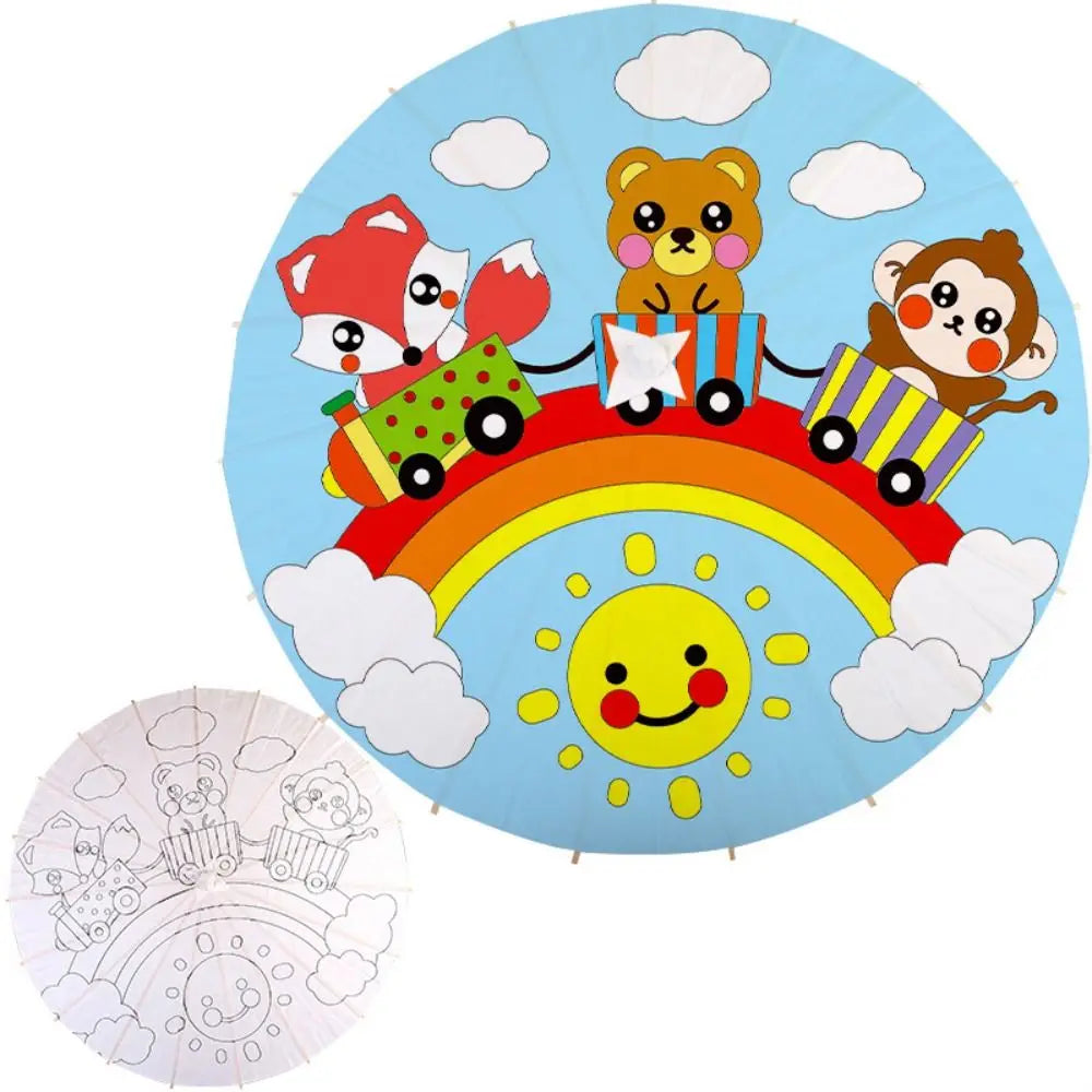 Handmade Paper Umbrella – Baby Shower & Photography Prop Paper Umbrella Prop Babs 60CM-Rainbow Train