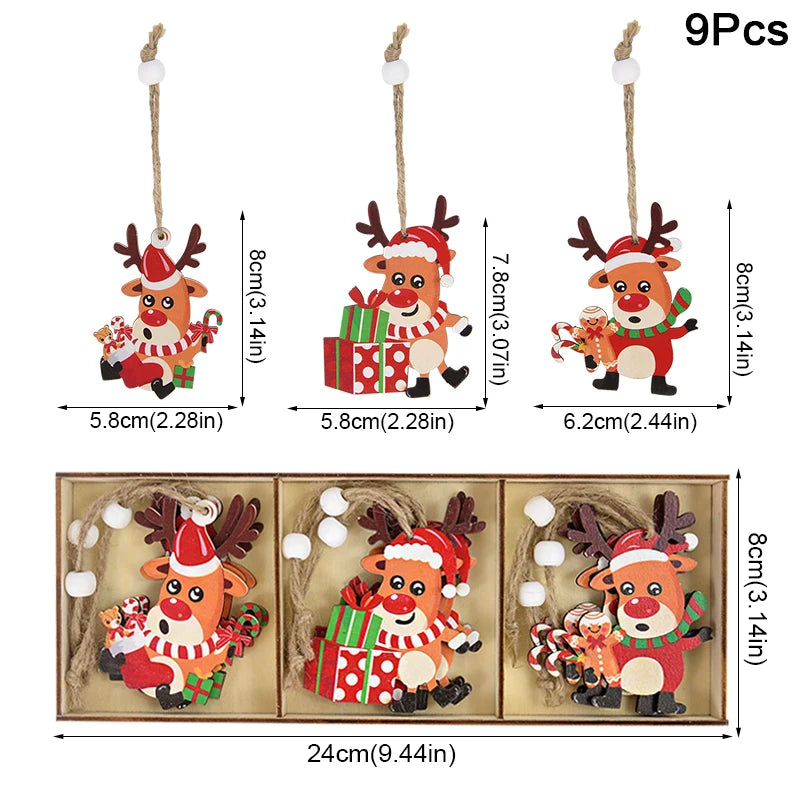 9-Piece Christmas Wooden Ornaments Set – Xmas Tree Pendants Christmas Tree Ornaments Babs B03
