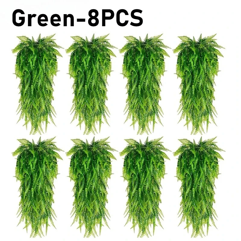Artificial Hanging Fern Vine Wall Decor – Indoor & Outdoor Artificial Hanging Plants Babs Green-8PCS