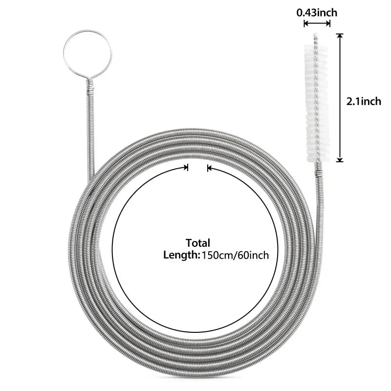 Flexible 59" Long Drain Pipe Brush – Slim Hose Cleaning Tool Pipe Cleaning Brush Babs