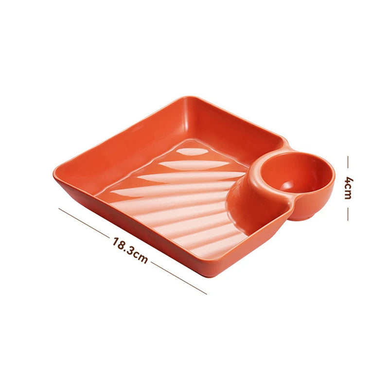 Multicolor Plate with Dipping Compartment for Snacks & Dining Dipping Snack Plate Babs orange