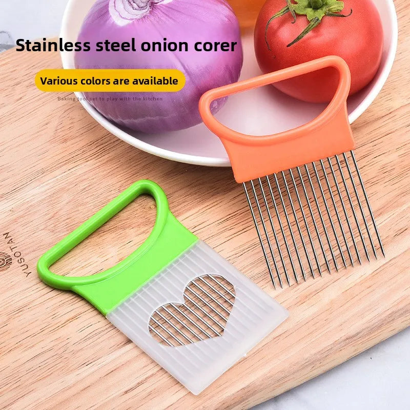 Stainless Steel Onion Holder & Potato Slicer – Kitchen Tool Vegetable Slicer Tool Babs