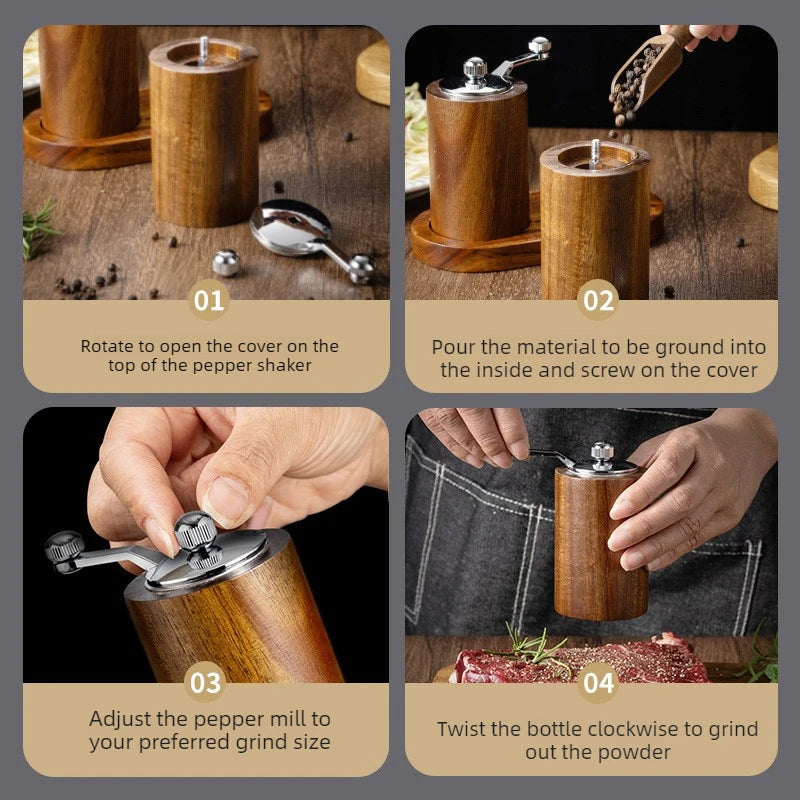 Solid Wood Hand Crank Pepper & Salt Mill | Ceramic Grinder Spice Mill Grinder Babs