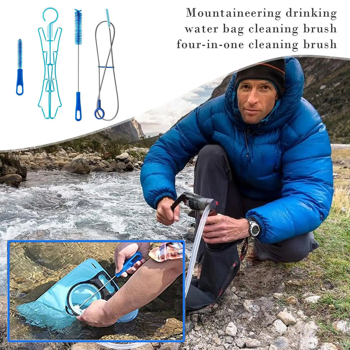 Hydration Bladder Cleaning Brush Kit – 4-Piece Water Bag Set Hydration Bladder Cleaner Babs