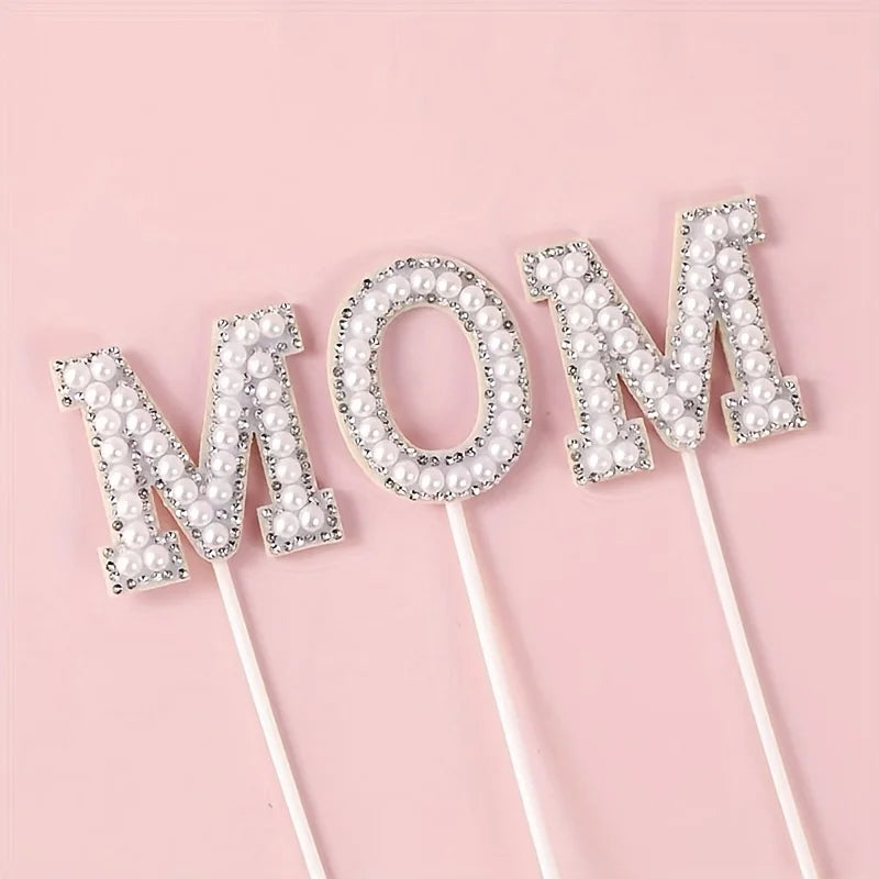 Pearl Flower Cake Toppers – 520pc Mother's Day Baking Decorations Cake Decorating Toppers Babs WHITE MOM