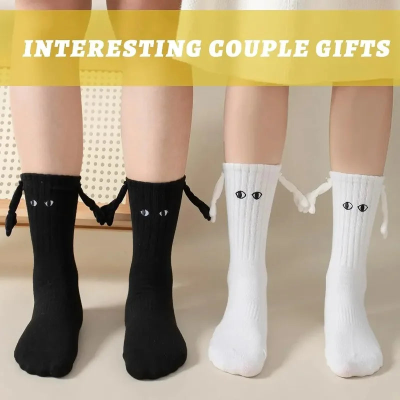 Magnetic Couple Socks | 3D Doll Eyes Hand-in-Hand Design Novelty Couple Socks Babs