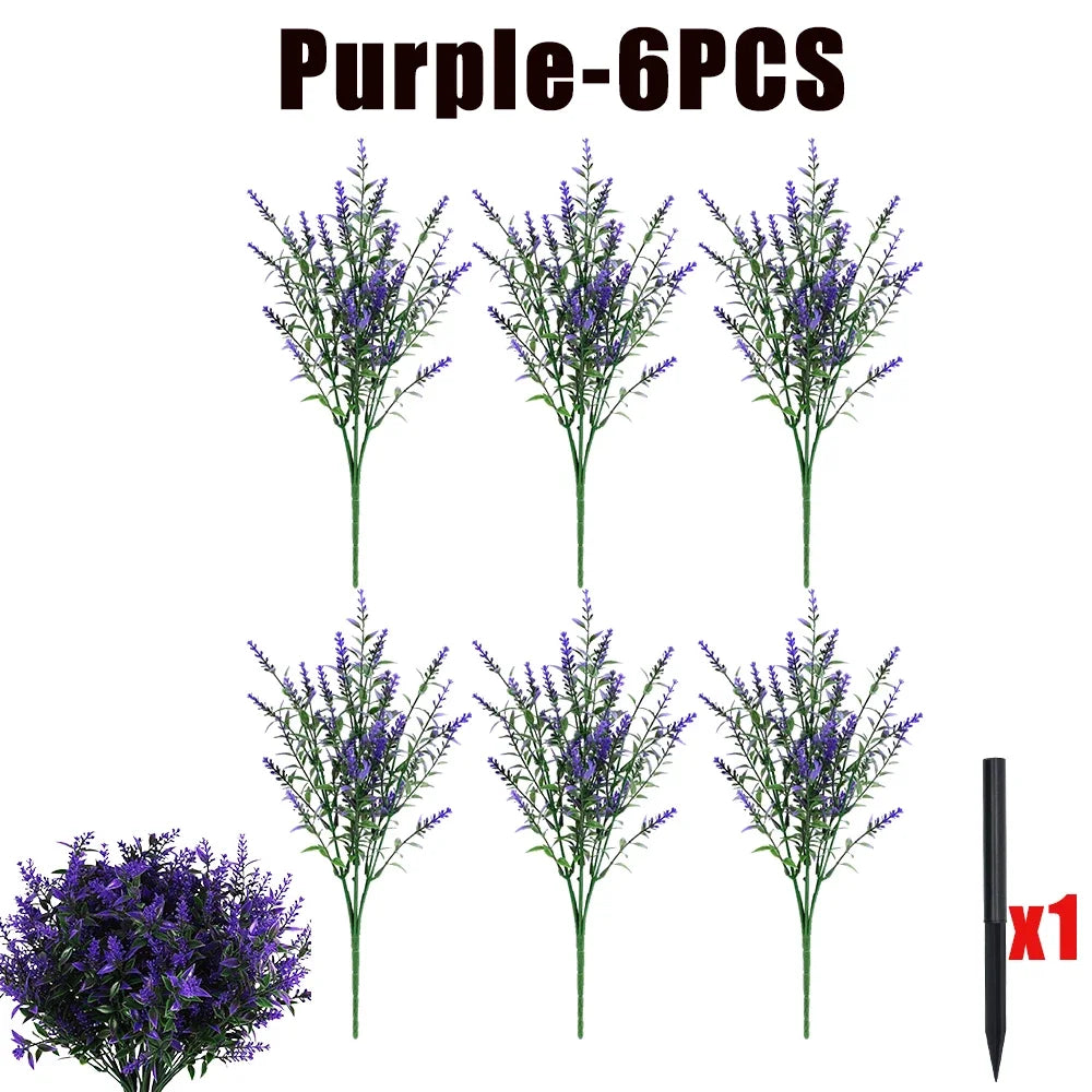 UV Resistant Artificial Lavender Shrubs – Outdoor Garden Decor Artificial Flower Shrub Babs Purple-6PCS 34CM