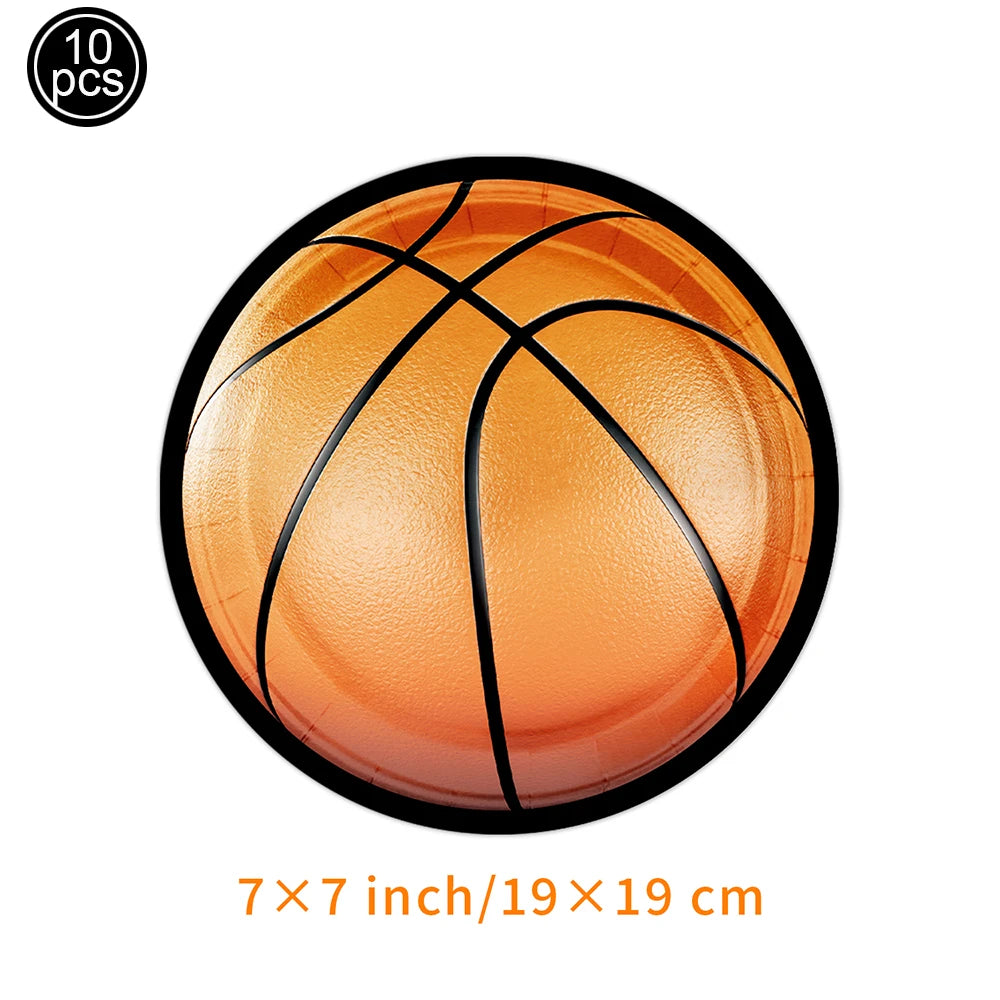 Basketball Party Supplies – Plates, Cups, Popcorn Boxes & Curtain Party Supply Set Babs plate