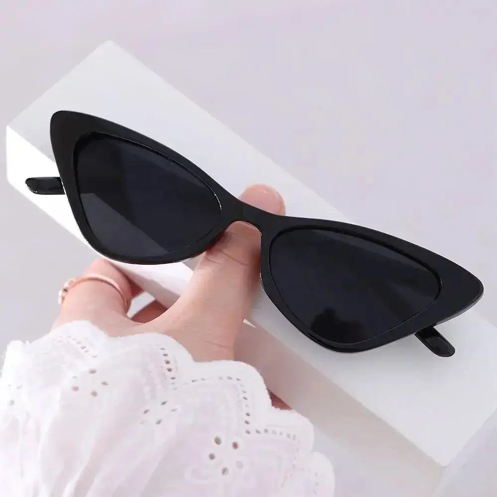 Candy Color Cat Eye Sunglasses – Retro Small Frame Unisex Cat Eye Sunglasses Babs Black-Black