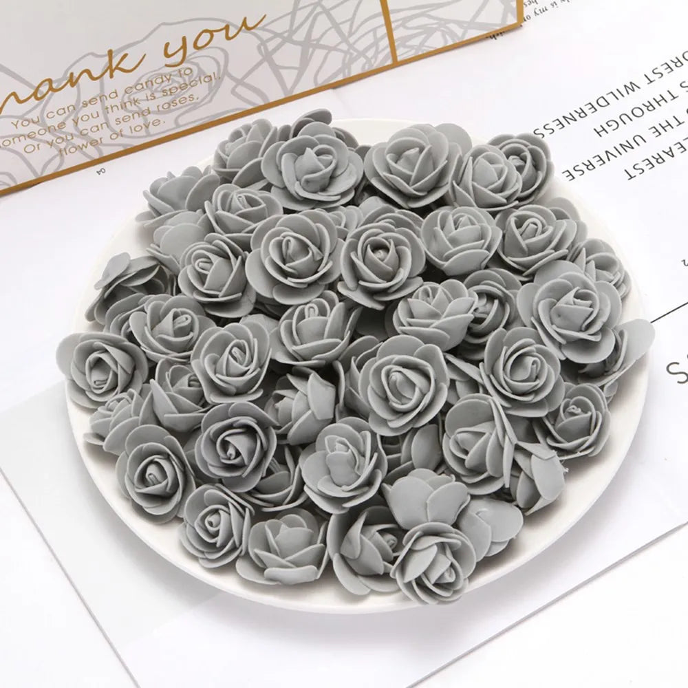 PE Foam Artificial Rose Flower Heads 100/200pcs – DIY Decor Artificial Flower Heads Babs gray 100pcs