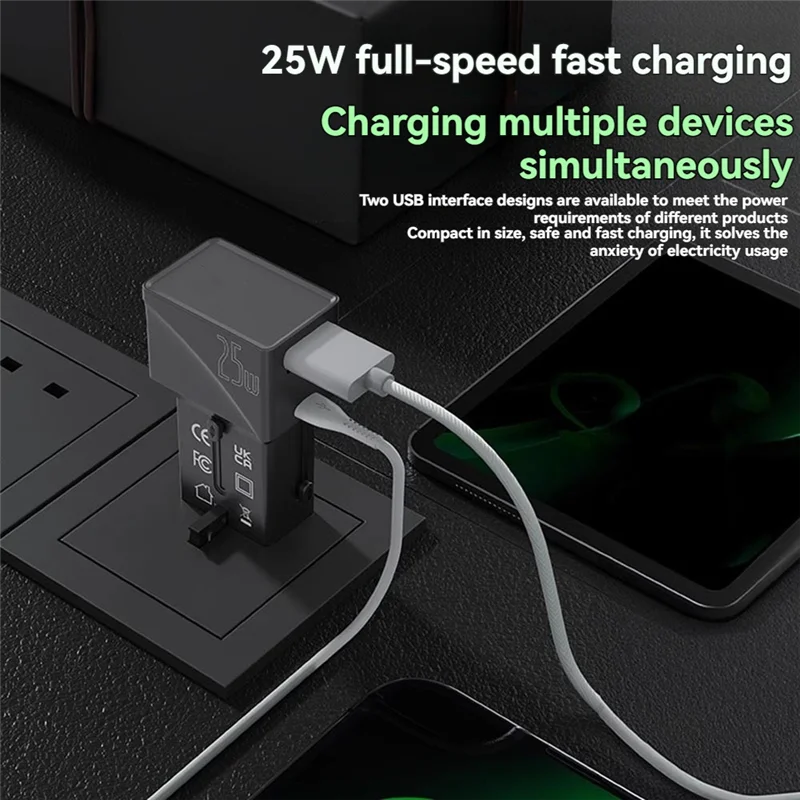 Universal Travel Adapter USB-C PD 25W & USB-A QC 3.0 18W Fast Charger Travel Adapter Charger Babs As Shown NONE