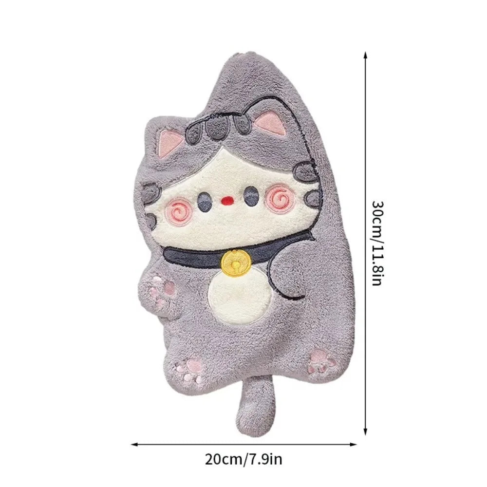 Cartoon Cat Coral Velvet Hand Towel – Quick Dry Kitchen & Bath Hand Towel Babs G