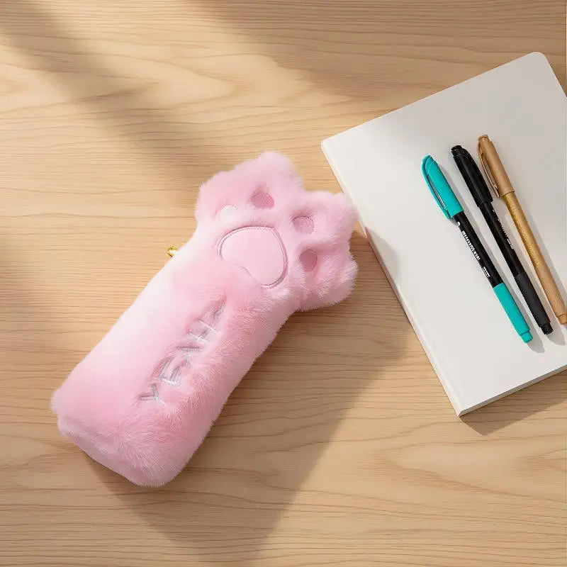 HUXUAN Cat Paw Plush Pencil Case – Large Capacity Pouch Plush Pencil Case Babs