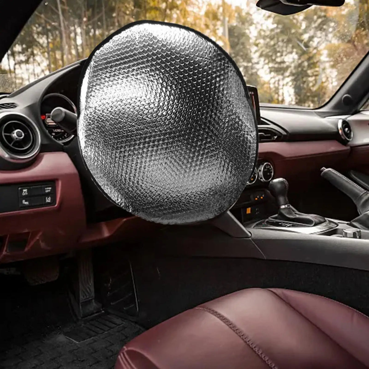 Foldable Aluminum Foil Steering Wheel Sun Shade Cover | UV Shield Steering Wheel Sun Shade Babs