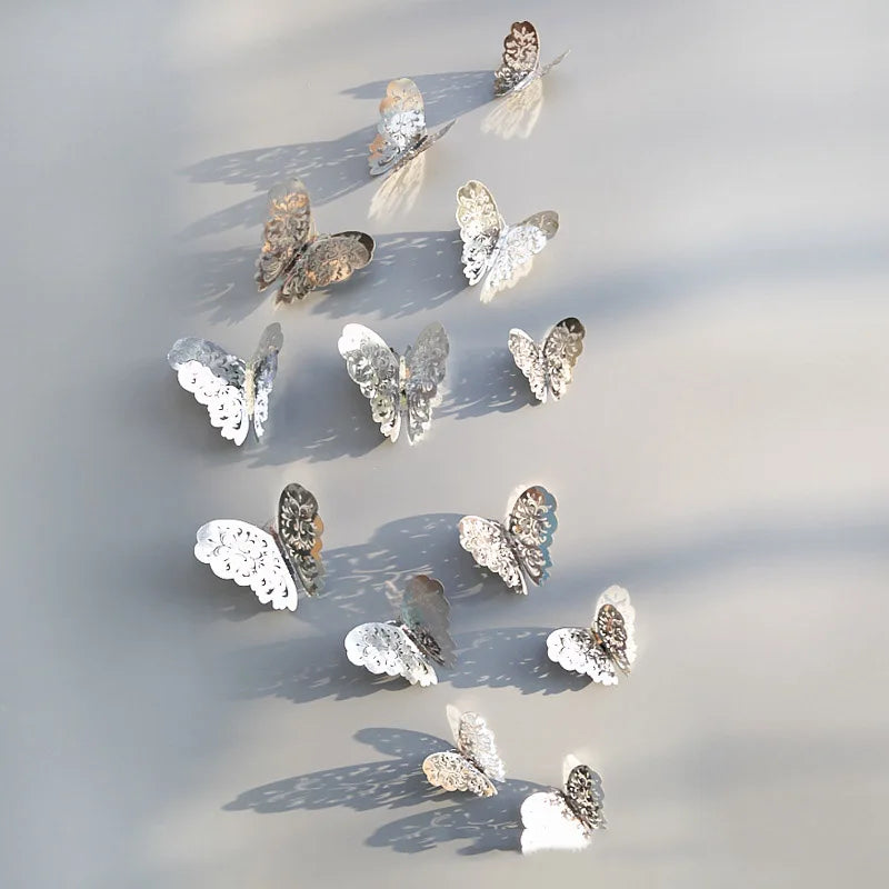 12Pcs 3D Butterfly Wall Stickers – Kids Room & Home Decor Wall Sticker Decals Babs silver1