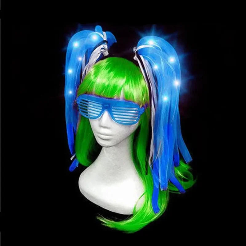 LED Noodle Hair Braid & Red Shutter Shades Glow Party Set LED Party Hair Set Babs blue 2pcs