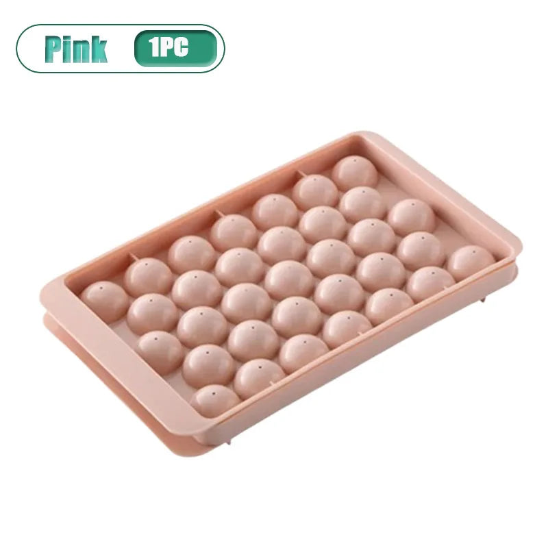 Round Ice Ball Tray – 33-Sphere Food-Grade Silicone Ice Mold Ice Ball Mold Babs Pink-1PC