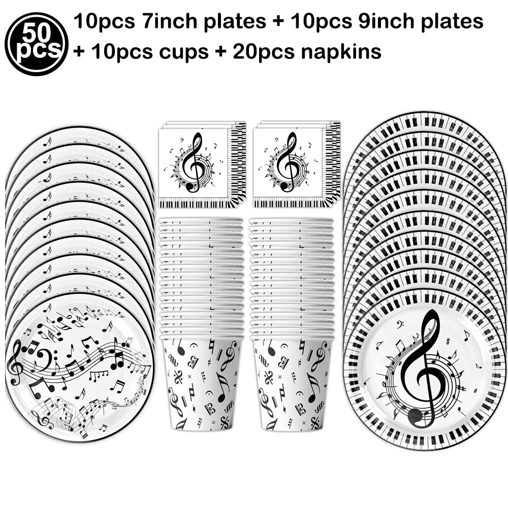 Music Note Party Supplies – Tableware Kit & Foil Balloons Party Supplies Kit Babs tableware set