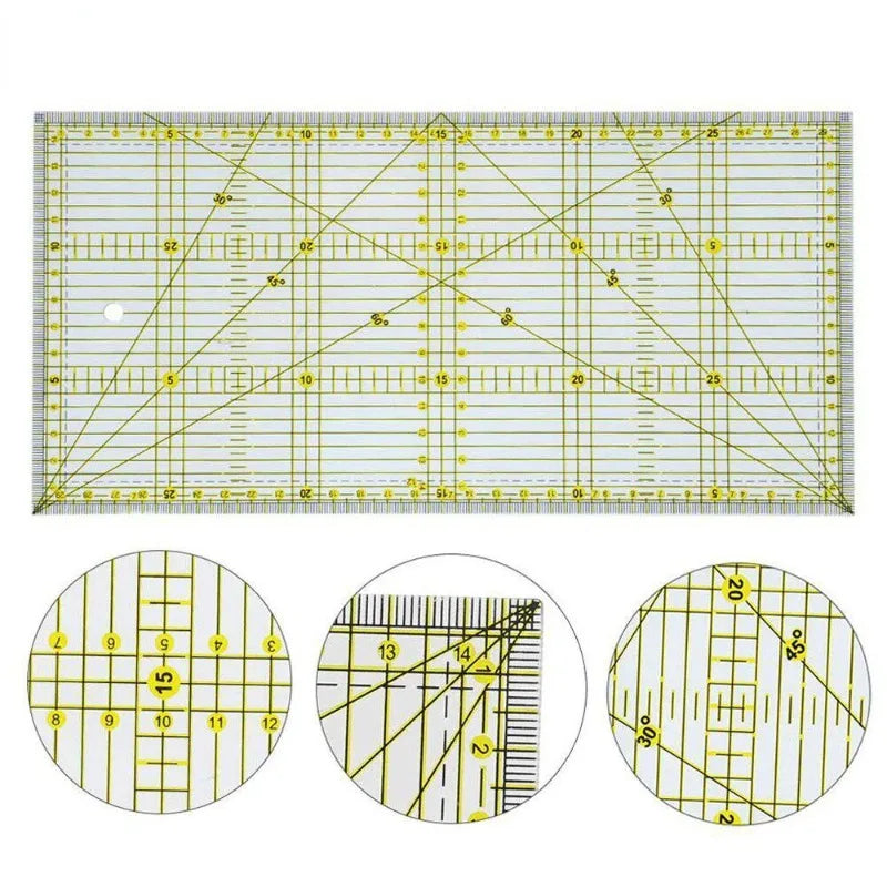 15x30cm Acrylic Quilters Ruler – Double Color Grid & Angle Lines Quilting Ruler Babs