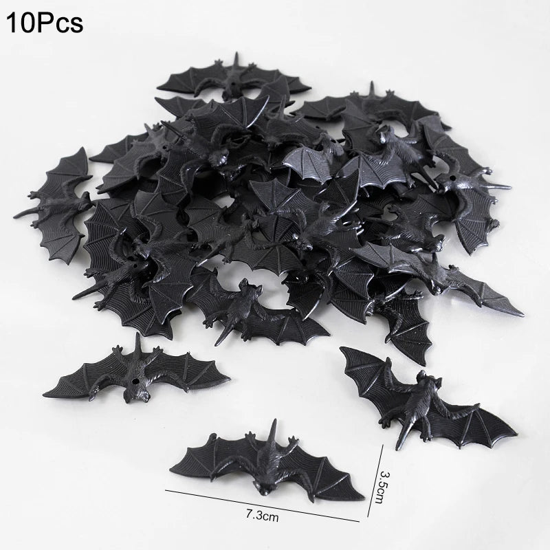 Halloween Plastic Spider Bat Bug Set – Scary Party Props Halloween Trick Props Babs 10pcs bat