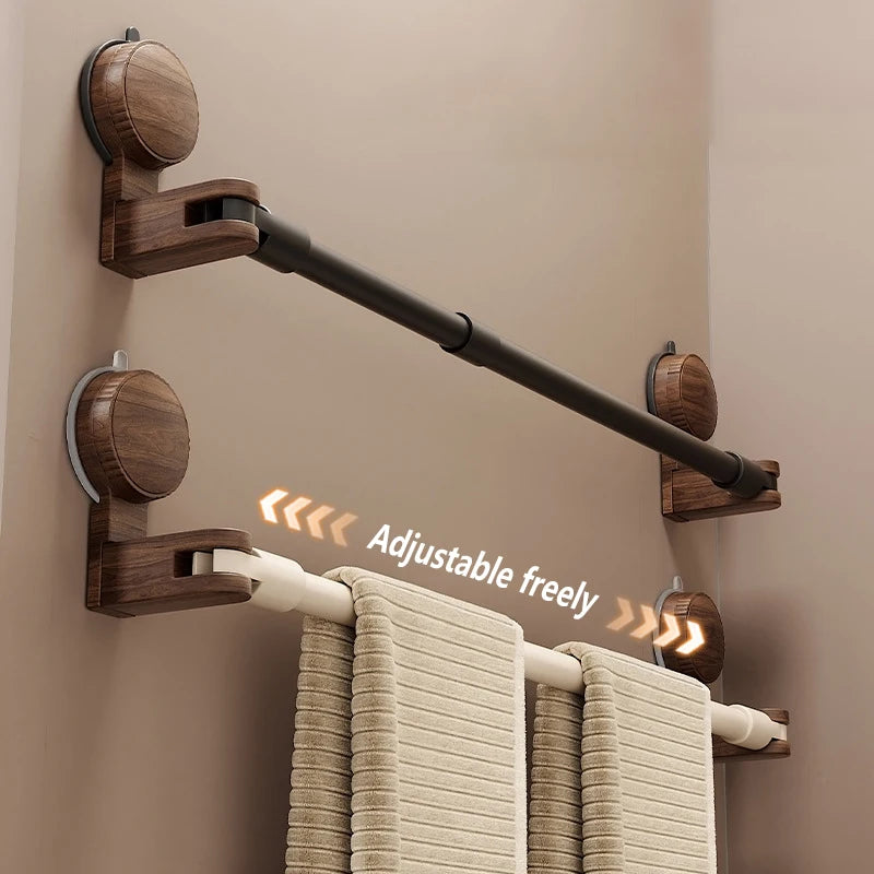 No-Drill Retractable Towel Rack – Walnut Wood & Aluminum Wall Towel Rack Babs
