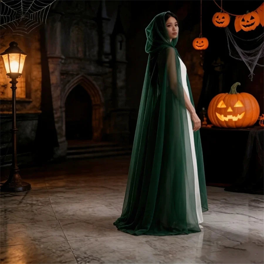 Halloween Ghost Witch Costume – Hooded Cloak & Long Dress Halloween Costume Babs