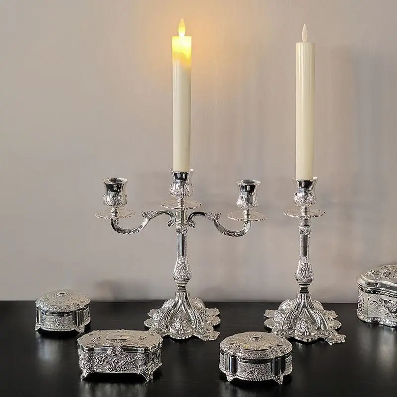 Vintage Metal Candlestick Holder – Elegant Silver Table Decor Decorative Candlestick Babs
