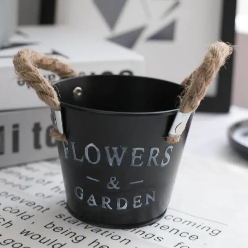 Retro Iron Letter Flower Bucket – Decorative Metal Planter Decorative Metal Planter Babs Black