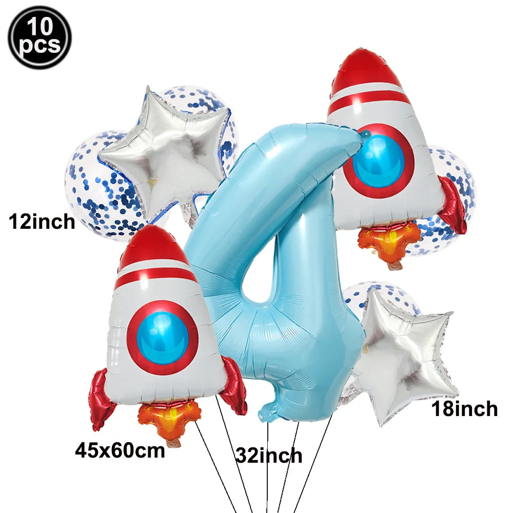 Space Theme Birthday Balloon Set – Astronaut Rocket 32" Numbers Party Balloon Set Babs D-4 As pictures show