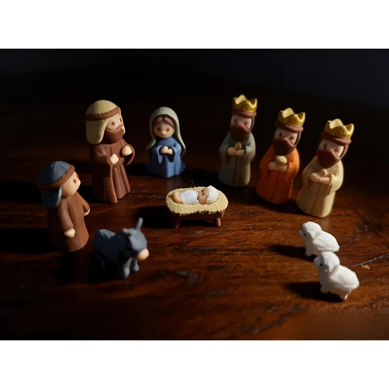 Handmade Mini Christmas Nativity Trough Set – Hand Painted Gift Christmas Nativity Set Babs