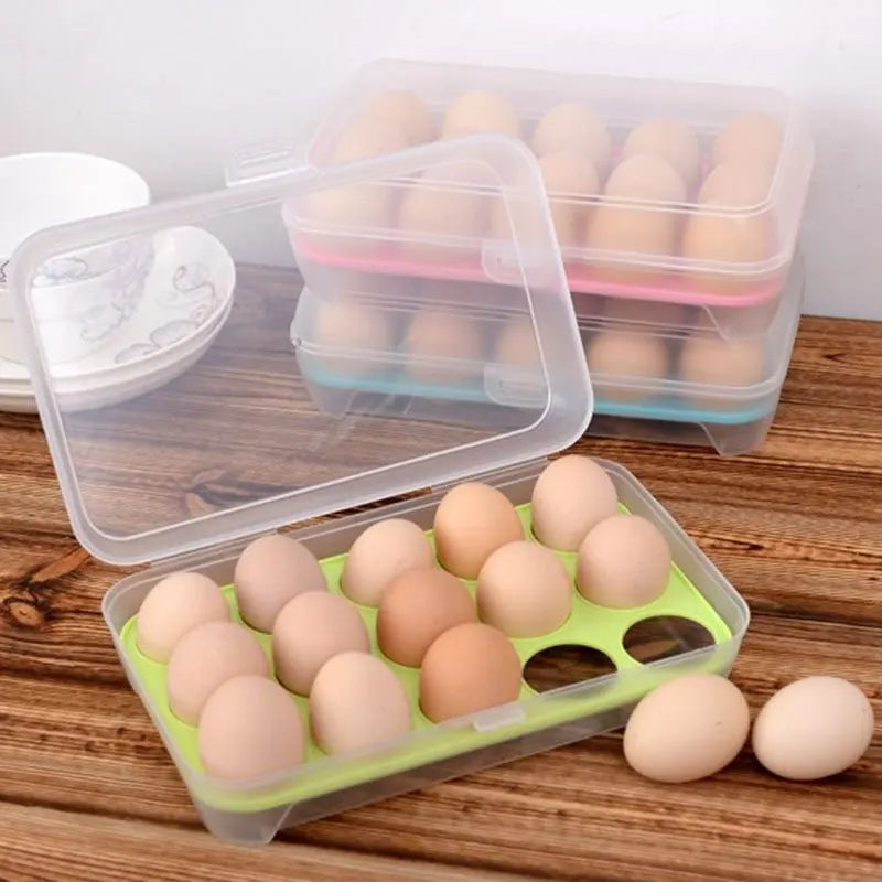 15-Grid Egg Storage Box with Lid – Fridge Egg Tray Egg Storage Box Babs