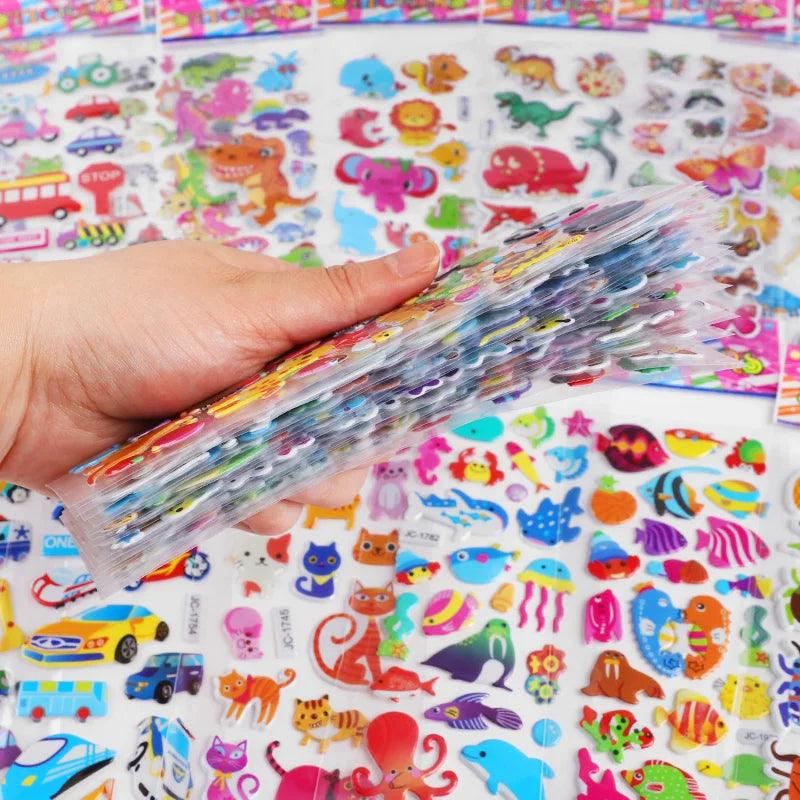 10 Sheets 3D Bubble Stickers Cartoon Animals & Cars Kids Party Kids Craft Stickers Babs