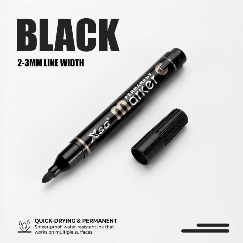 HUXUAN Permanent Markers – Waterproof Oil-Based Multi-Surface Ink Permanent Marker Babs Black