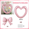 2pcs Hollow Heart Foil Balloons Pink Bow – Party Wedding Décor Foil Party Balloons Babs 1Set Other