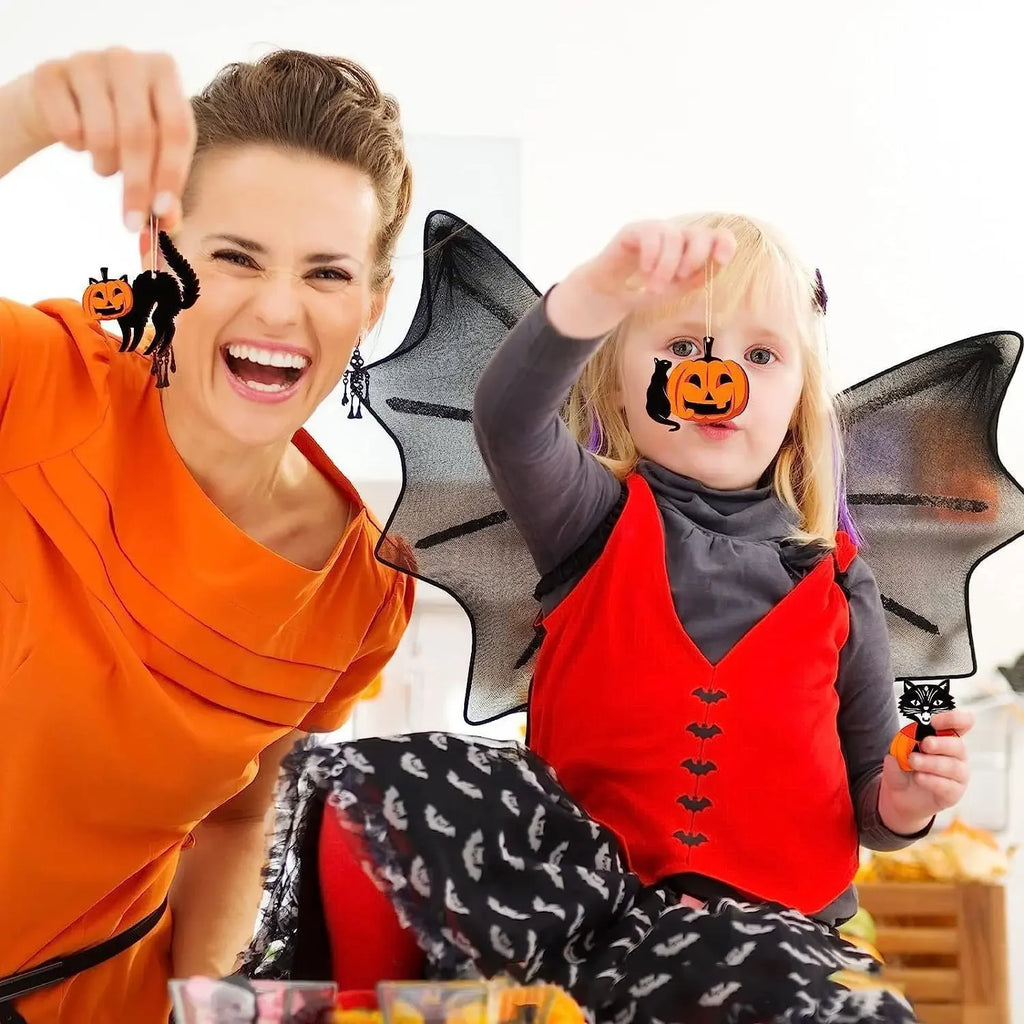 Wooden Halloween Ornaments – Pumpkin & Black Cat Hanging Set Halloween Ornament Set Babs