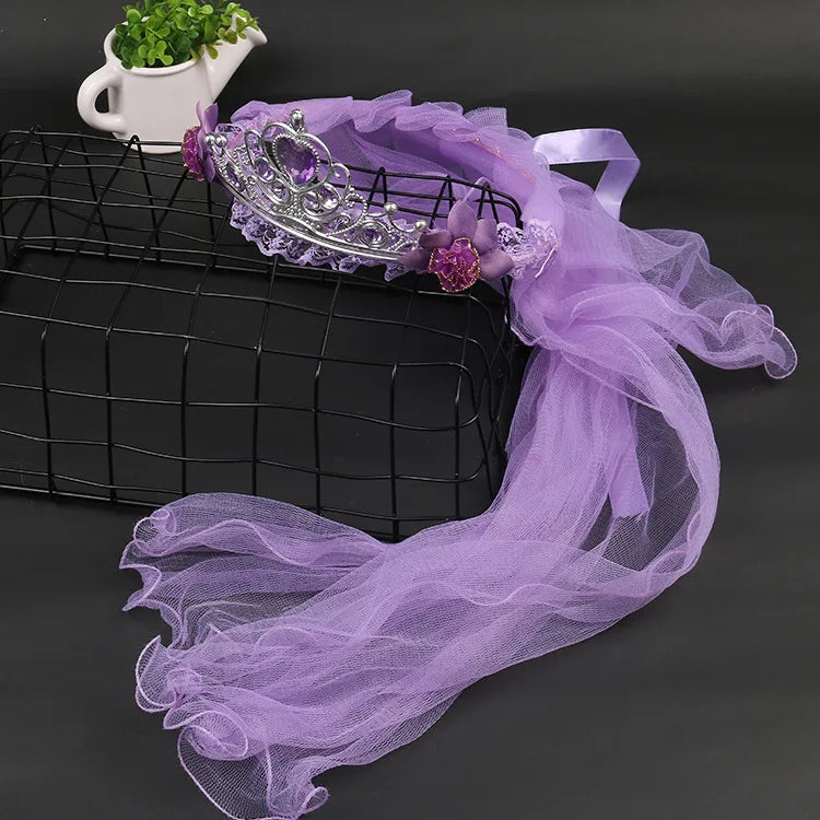 Girls Princess Tiara Crown with Veil – Party & Costume Headpiece Princess Costume Crown Babs Purple