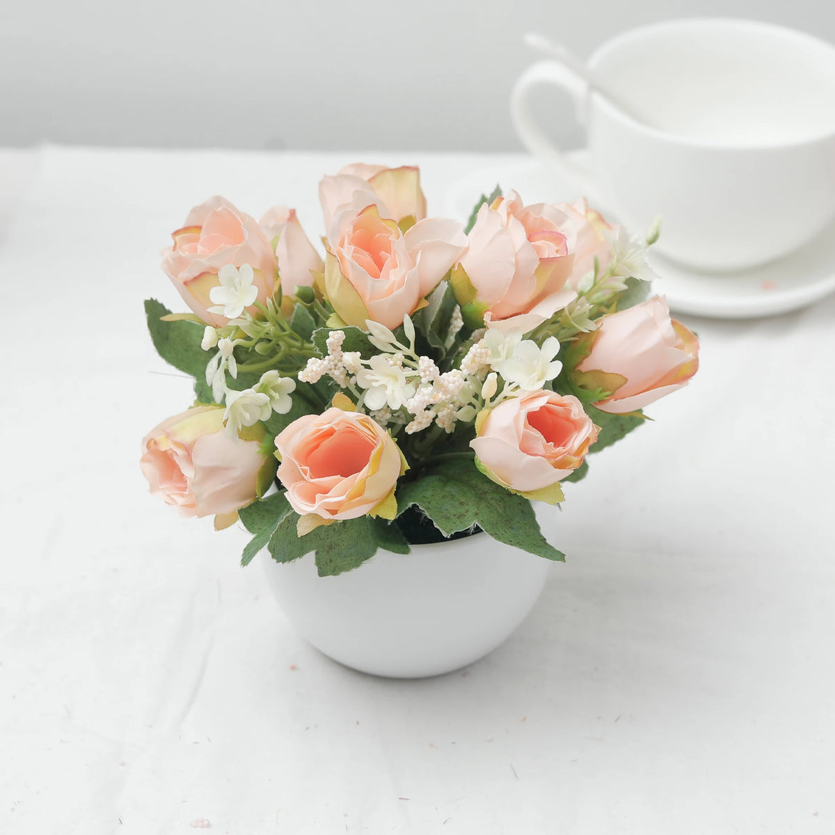Rose Bonsai Artificial Silk Flowers Potted Plant – Home & Wedding Decor Artificial Flower Decor Babs Chamapgne