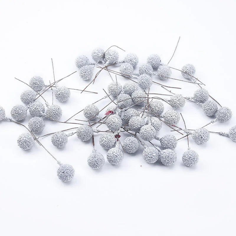 50/100Pcs Foam Cherry Artificial Fruit Stamen Wedding Christmas Decor Artificial Fruit Decor Babs silver 100 pcs