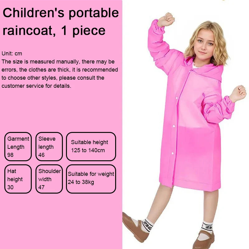 Kids Waterproof Raincoat Poncho – Boys & Girls Ages 7–11 Kids Raincoat Poncho Babs 1-Pink-Kid One size fits all