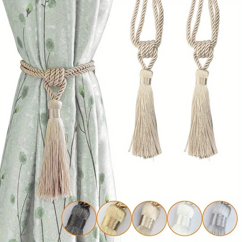 2pcs Handmade Tassel Curtain Tiebacks – Gold Rope Holdbacks Curtain Tieback Set Babs Beige