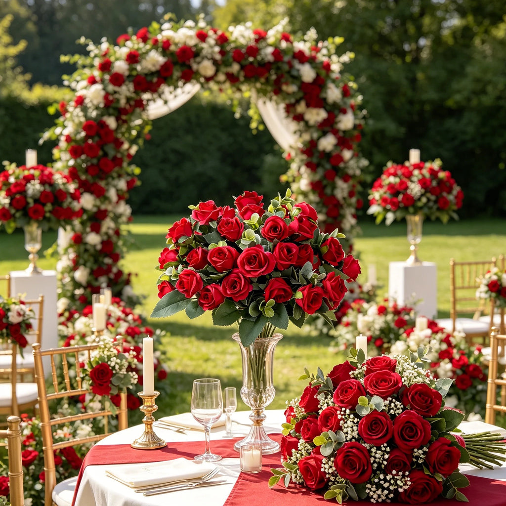 Artificial Silk Rose & Eucalyptus Bouquet – Fake Flowers Decor Artificial Flower Bouquet Babs