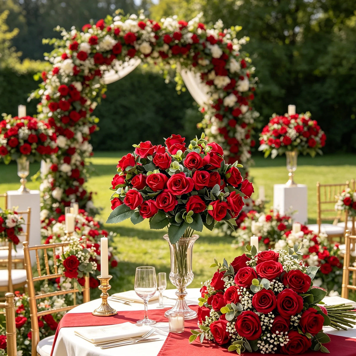 Artificial Silk Rose & Eucalyptus Bouquet – Fake Flowers Decor Artificial Flower Bouquet Babs