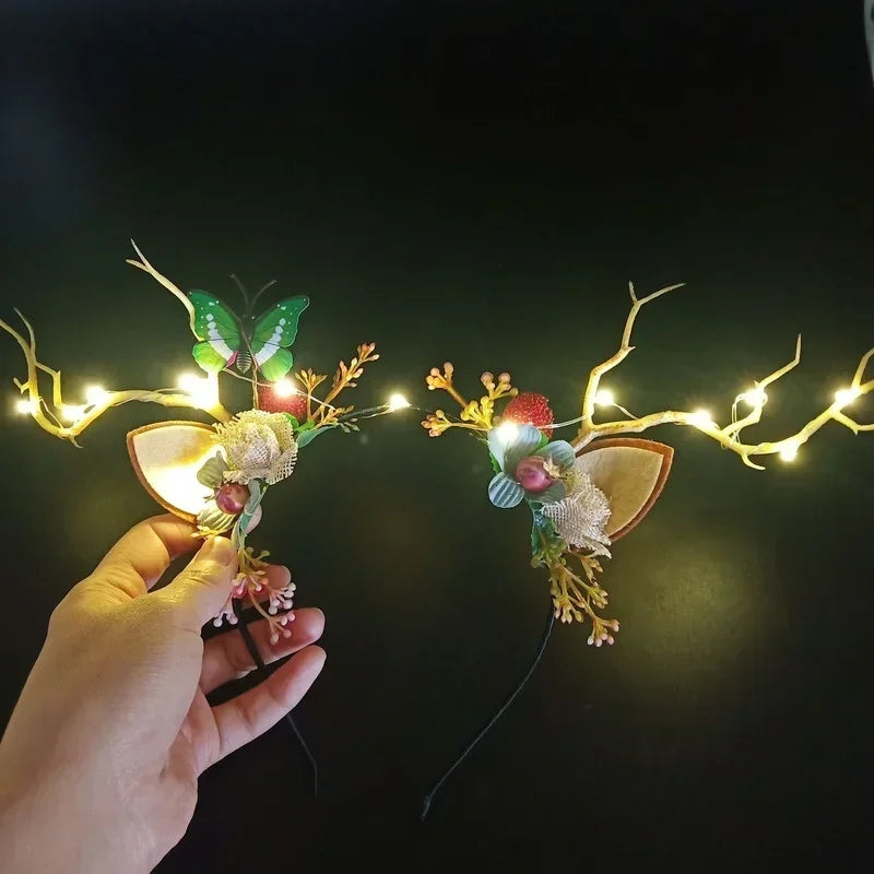 10pcs LED Light-Up Christmas Headbands – Reindeer & Flower LED Party Headband Babs
