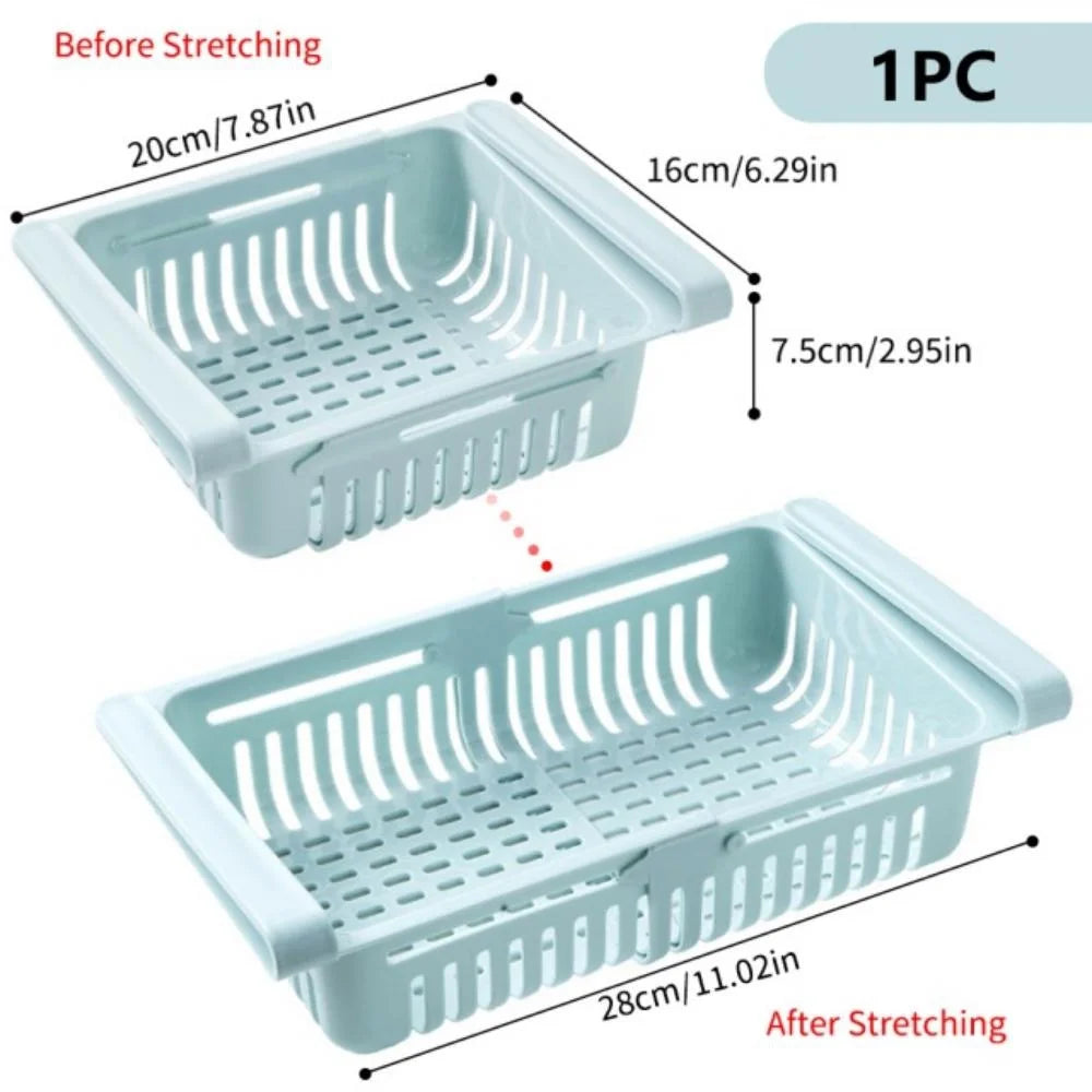 Stretchable Refrigerator Drawer Organizer – Pull-Out Shelf Rack Fridge Drawer Organizer Babs 1Pc Blue