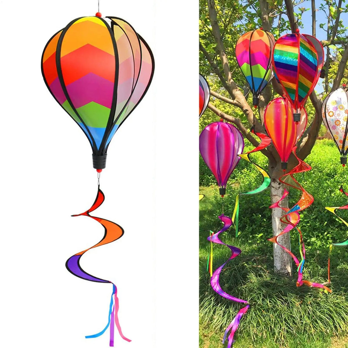 Rainbow Hot Air Balloon Wind Spinner – Outdoor Garden Decor Garden Wind Spinner Babs