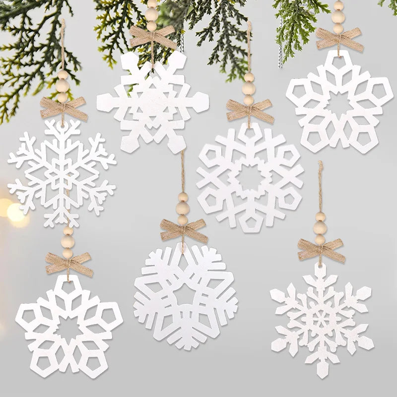 6pcs White Snowflake Wooden Christmas Tree Ornaments | DIY Christmas Tree Ornaments Babs
