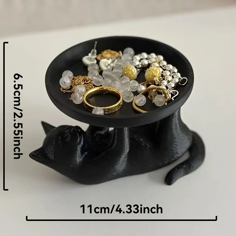 Resin Cat Statue with Tray – Entryway Key Holder Décor Decorative Cat Statue Babs