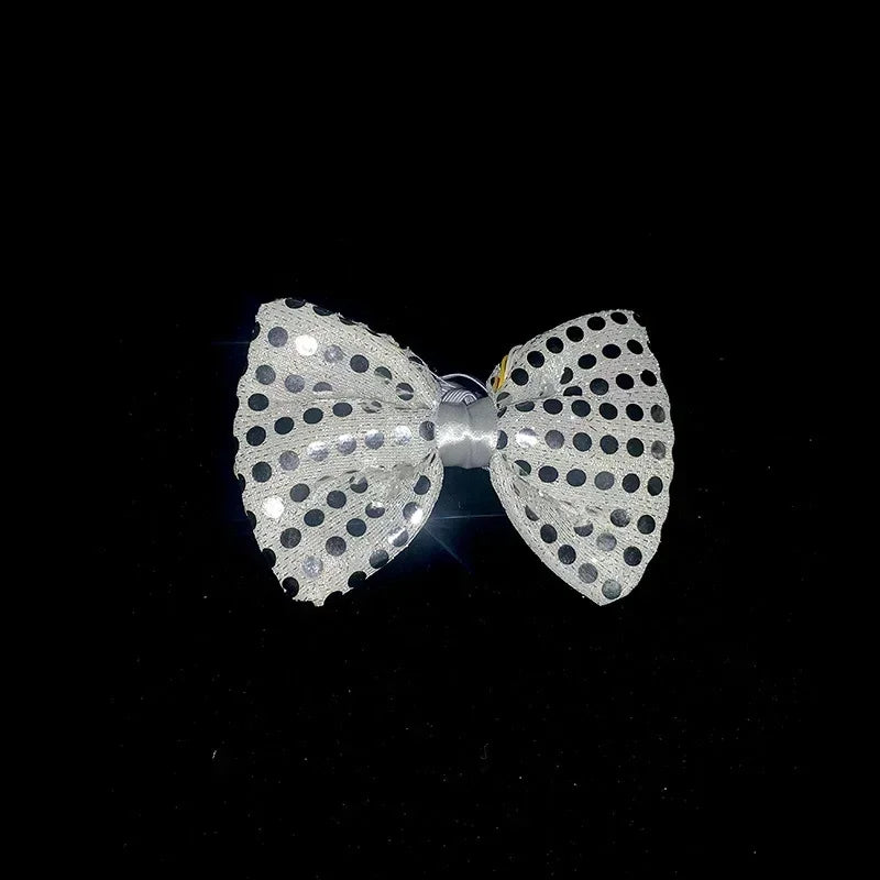 Light Up Sequin Bow Hair Clip & LED Neck Bow – Party Accessory LED Hair Accessory Babs silvery