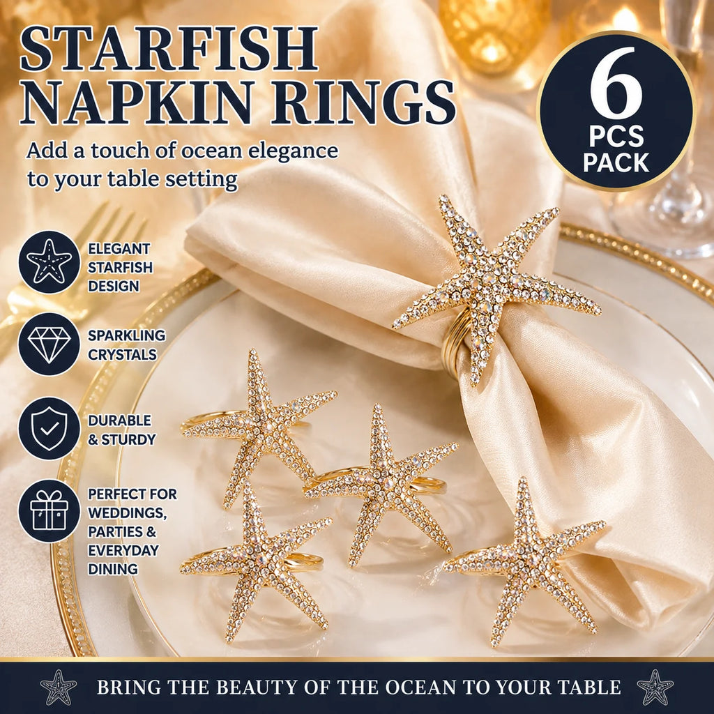 Starfish Seashell Napkin Rings – Beach Wedding Table Decor Napkin Rings Babs